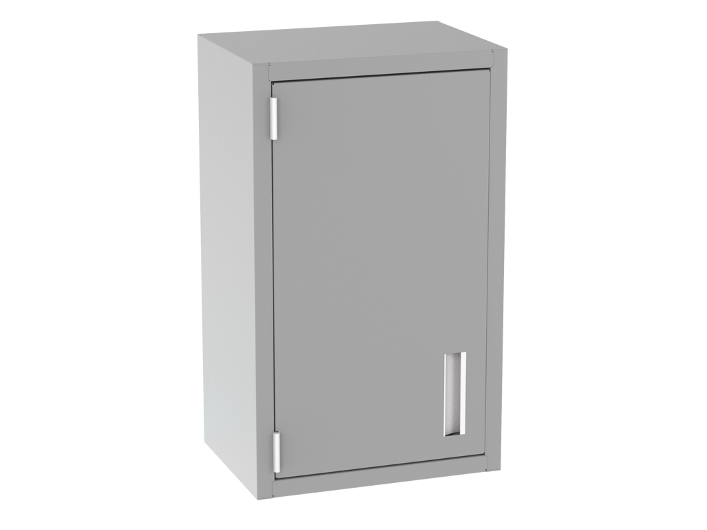 IQ Labs Wall Cases with Shelves, 45 degree left view, SKU W3018-1SH(L), platinum (gray)